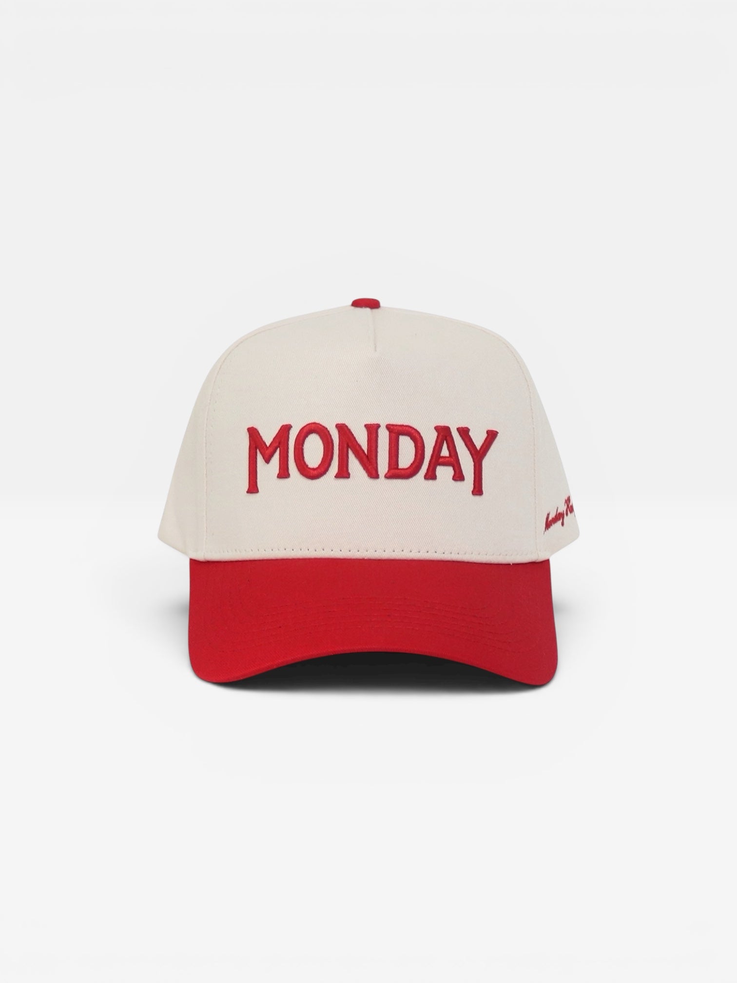 Monday Script Snapback | Cream & Red